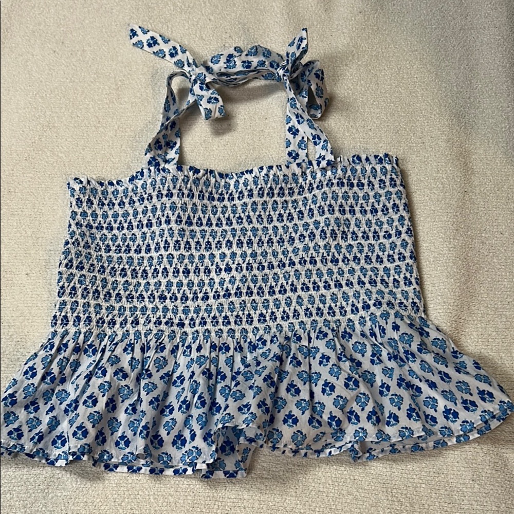 J. Crew Blue and White Floral Tank Top